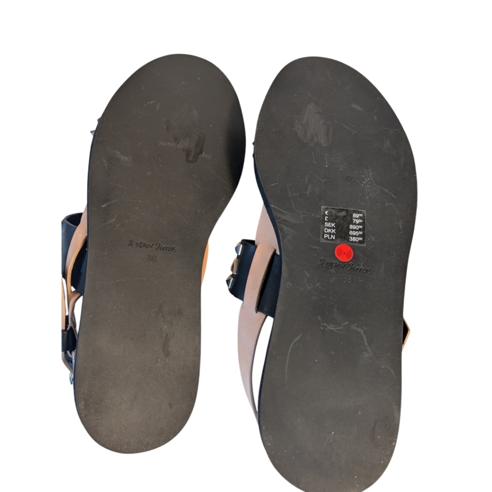 & Other Stories Black Tan Studded Sandals -Size 38 - US 7 Like New - Picture 7 of 7